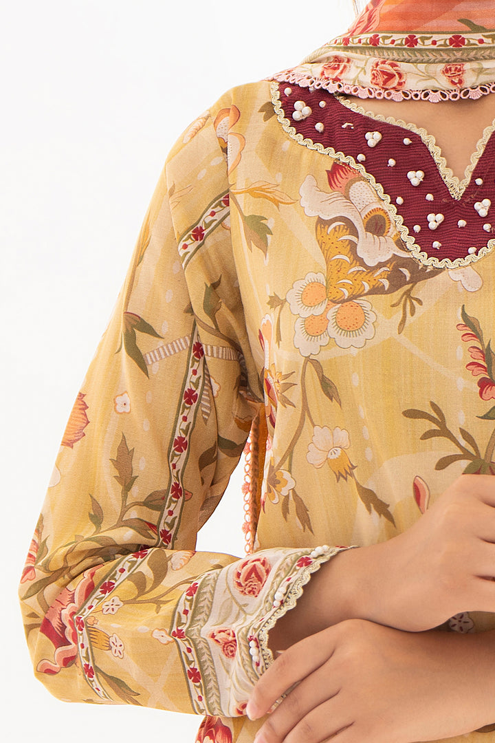Yellow 3 Piece Unstitched Premium Lawn - SU25V4-S7 - JACQUARD CLOTHING