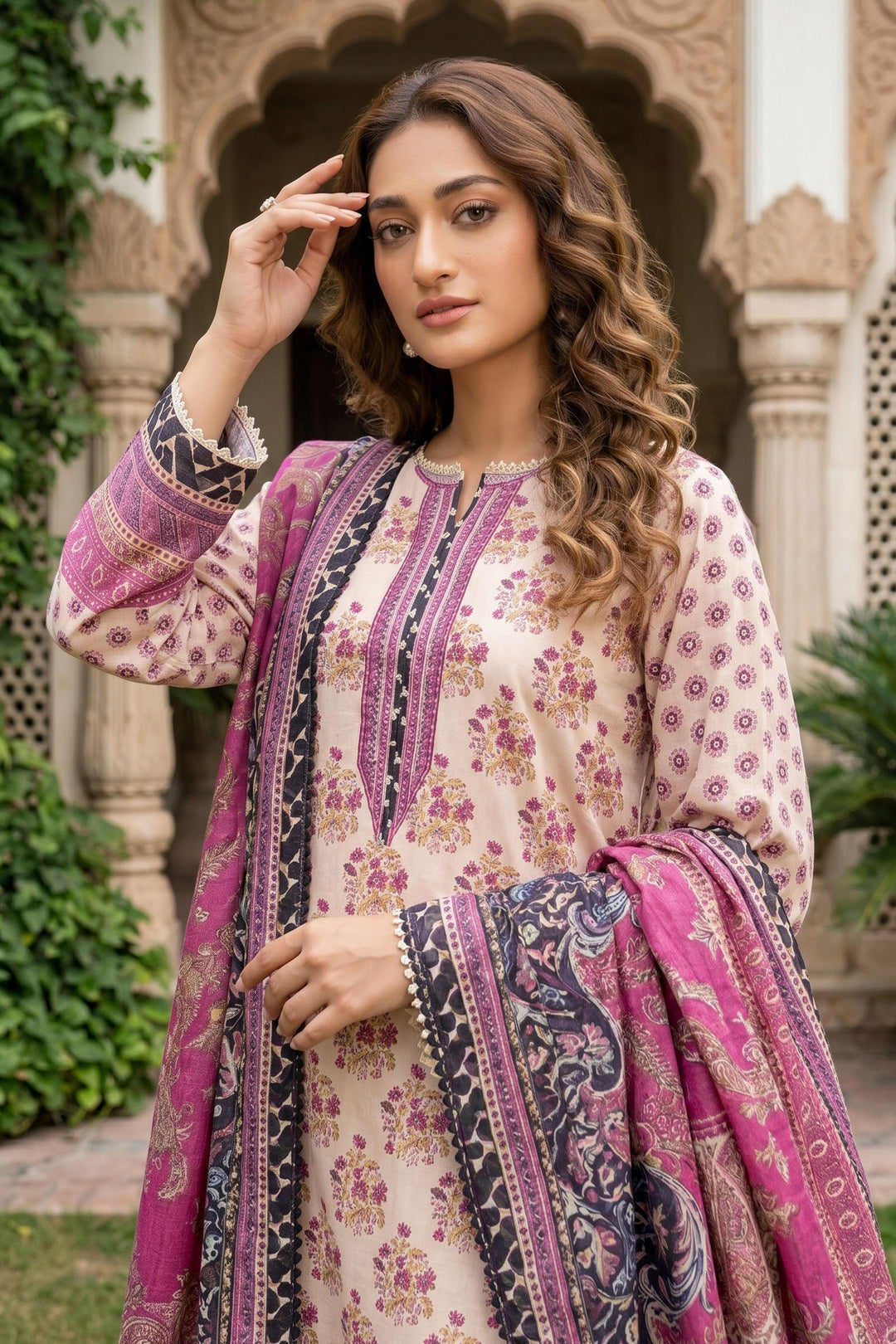 3 Piece Unstitched Beige Premium Lawn - Buy Online Pakistan | Jacquard Clothing