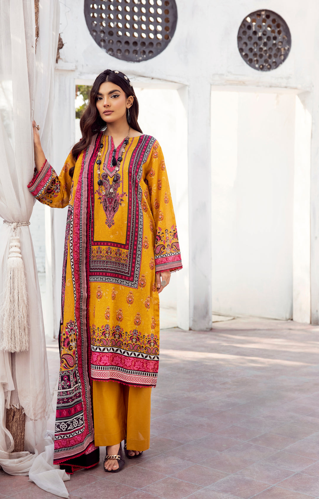 BAZM E DINARA | 3PC UNSTITCHED | PRINTED  LAWN SUMMER 2024 BY JACQUARD