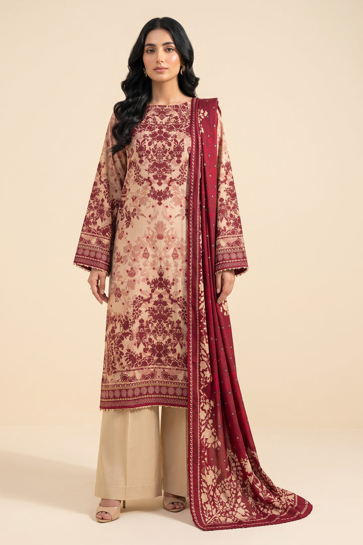 3 Piece Unstitched Beige Premium Linen