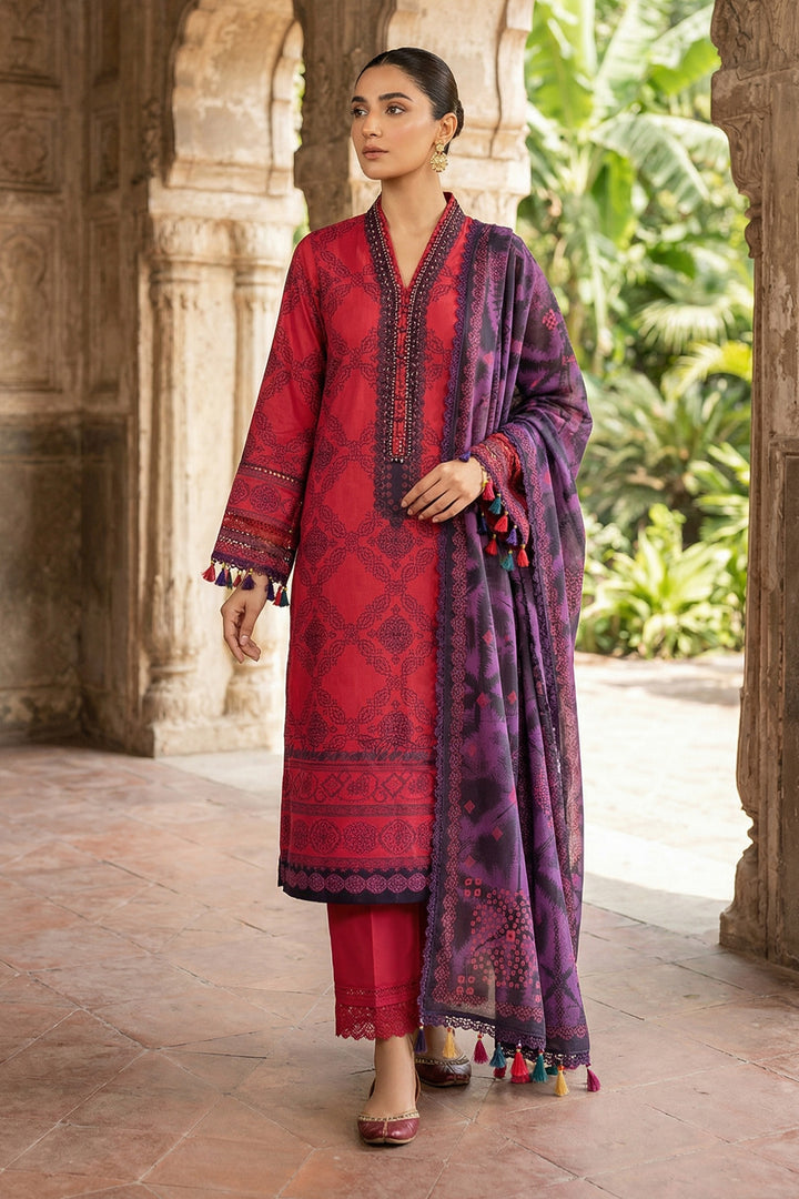 Upsdell Red 3 Piece Unstitched Premium Printed Lawn