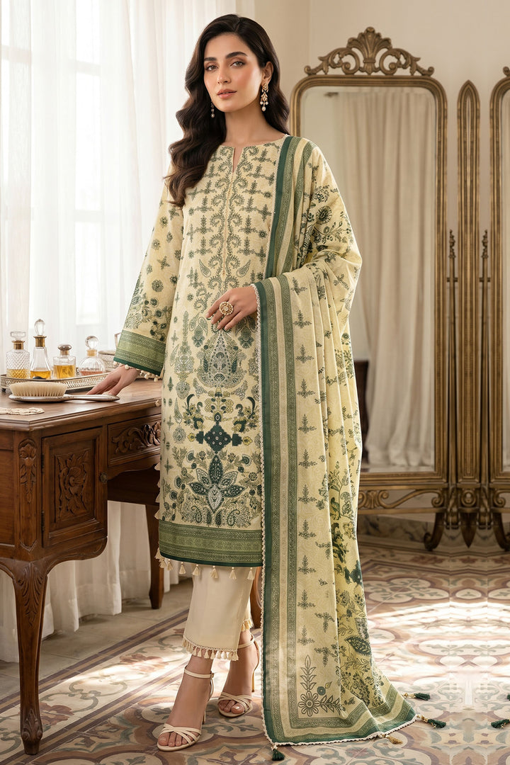 Light yellow 3 Piece Unstitched Premium Printed Lawn