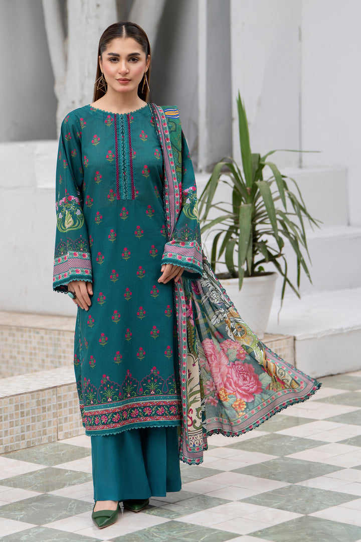 3 Piece Unstitched Sea Green Premium Lawn