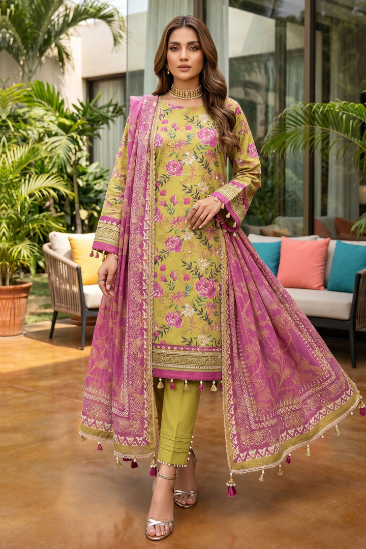 Mustard 3 Piece Unstitched Premium Printed Lawn