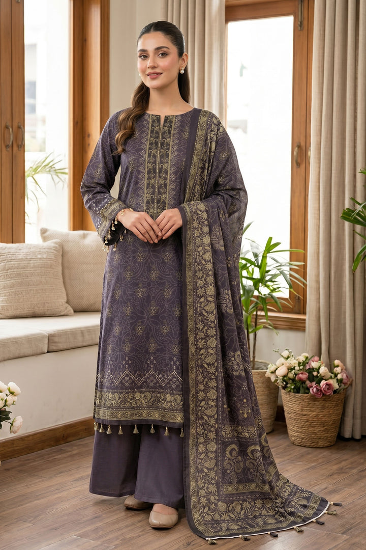 Purple Taupe 3 Piece Unstitched Premium Printed Lawn