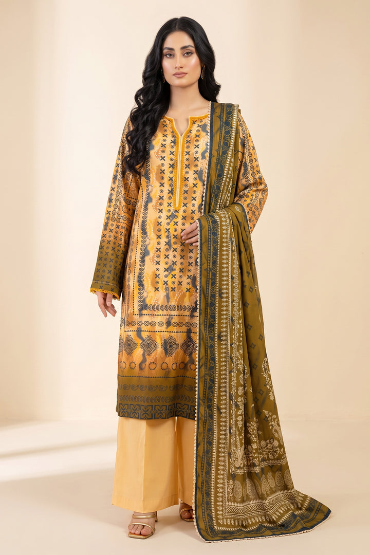 3 Piece Unstitched Apricot Premium Linen