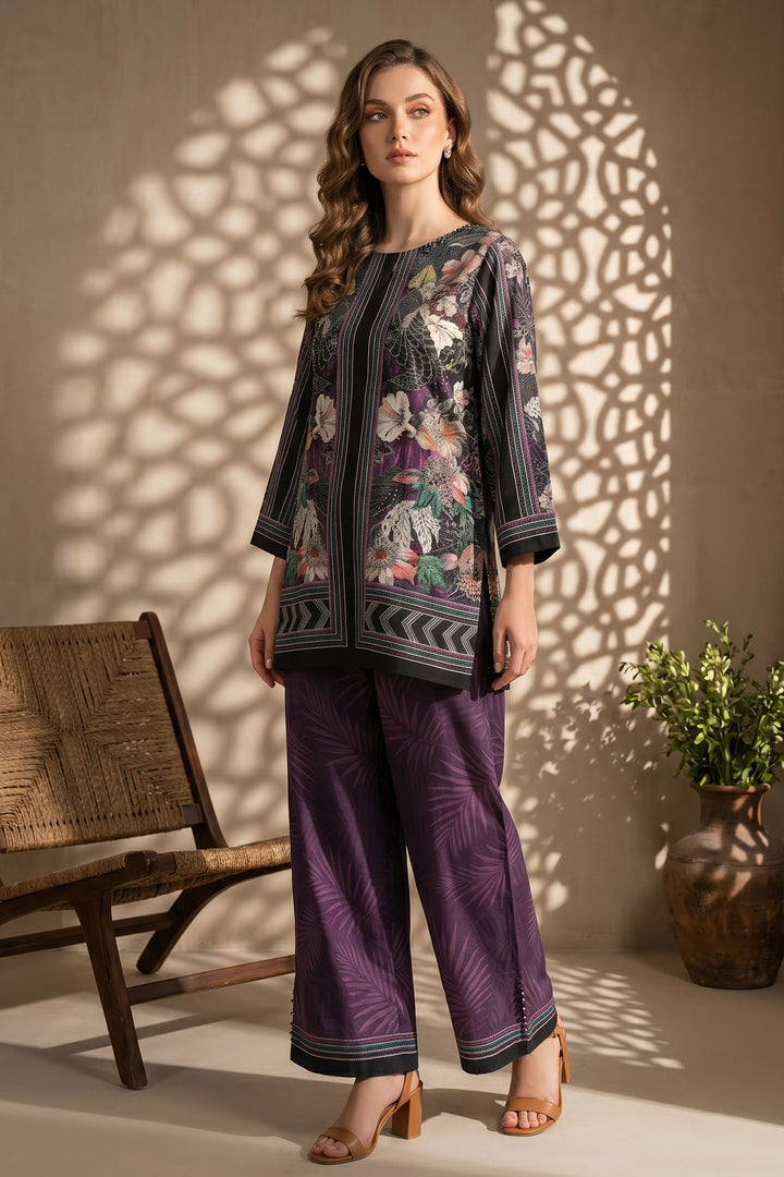 Dark Brown 2 Piece Unstitched Printed Cambric Co-Ord Set