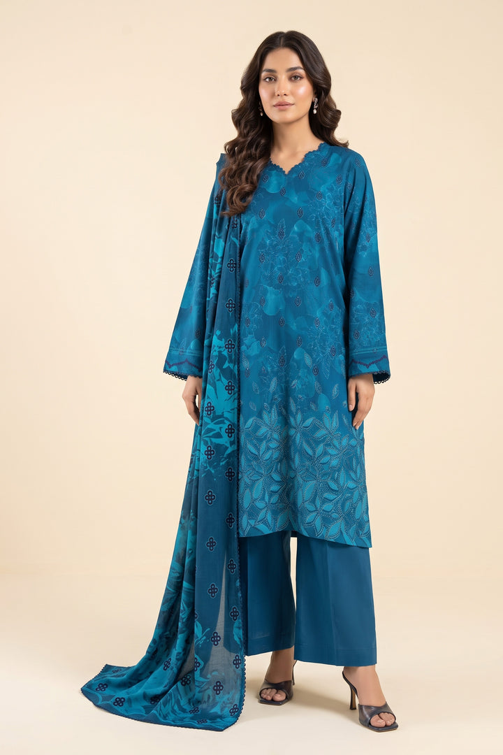 3 Piece Unstitched Persian Blue Premium Linen