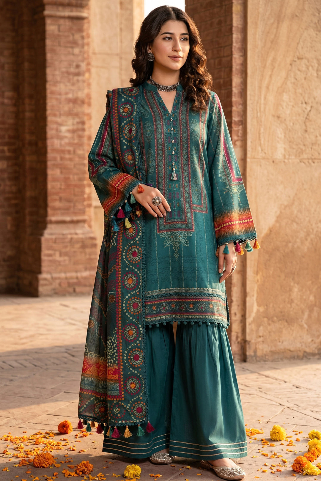 3 Piece Unstitched Sea Green Premium Lawn