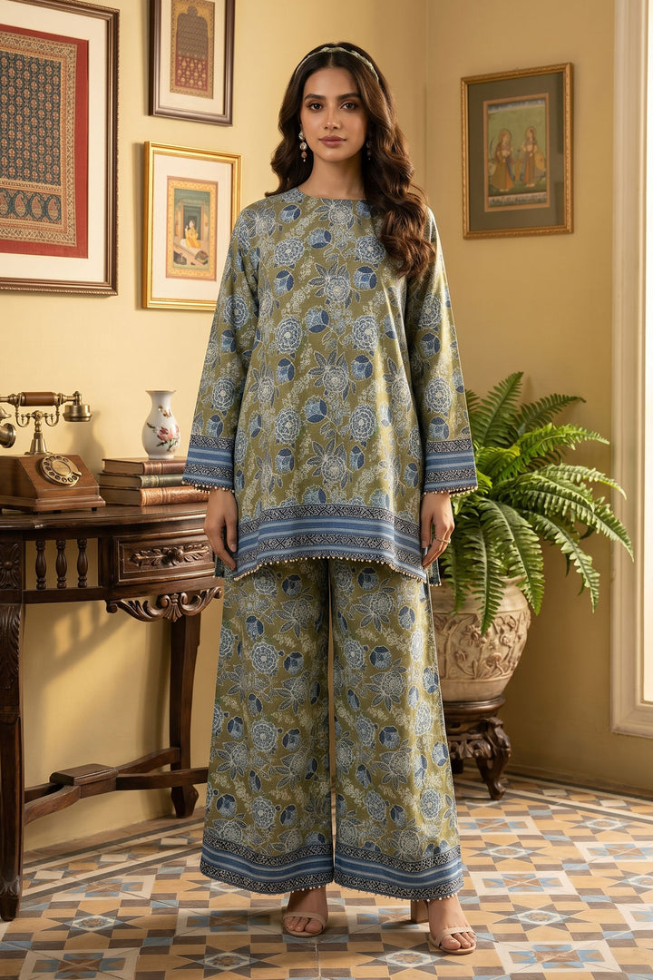 2 Piece Laurel Green Unstitched Printed Cambric Co-Ord Set