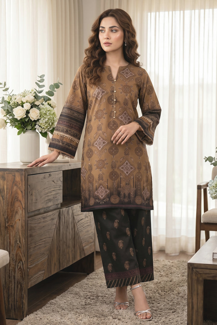 2 Piece Pastel Brown Unstitched Printed Cambric Co-Ord Set