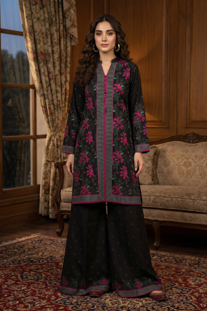 Black 2 Piece Unstitched Printed Cambric Co-Ord Set