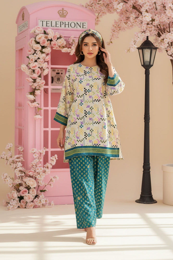 Tan 2 Piece Unstitched Printed Cambric Co-Ord Set
