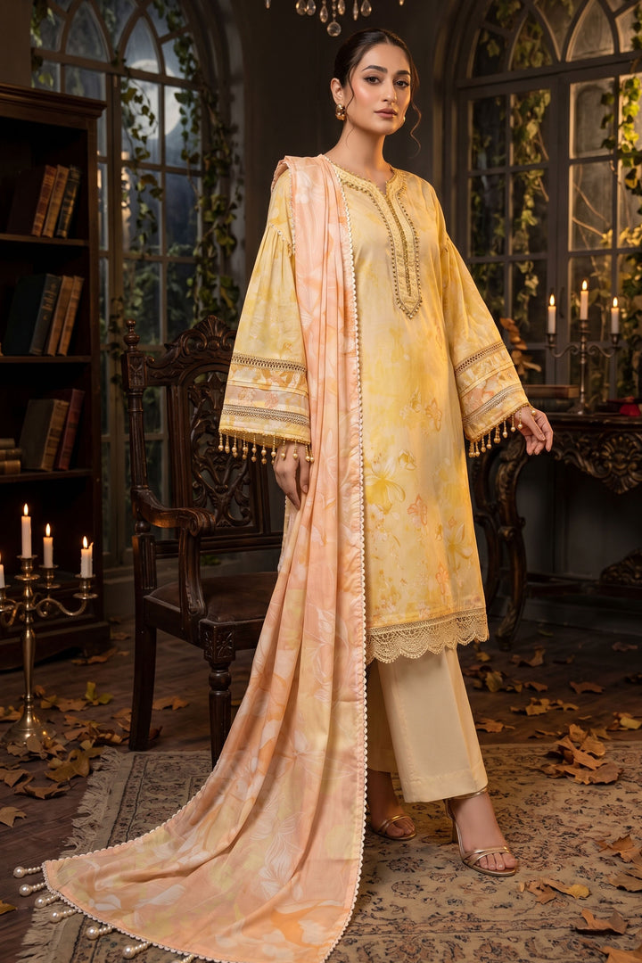 3 Piece Unstitched Light Yellow Premium Lawn