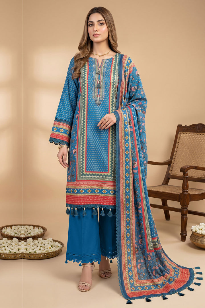 Blue 3 Piece Unstitched Premium Printed Lawn