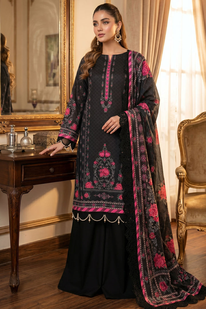 Black 3 Piece Unstitched Premium Printed Lawn