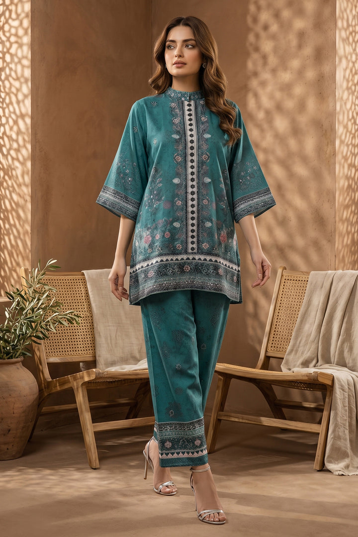 Dark Cyan 2 Piece Unstitched Printed Cambric Co-Ord Set