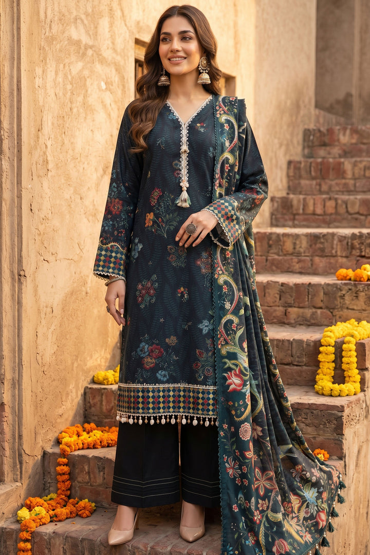 3 Piece Unstitched Black Premium Lawn