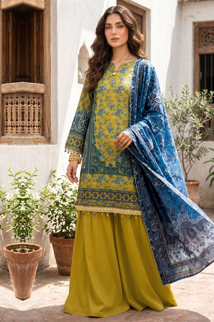 Satin Gold 3 Piece Unstitched Premium Printed Lawn