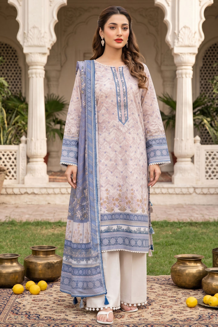 3 Piece Unstitched Pink Premium Lawn