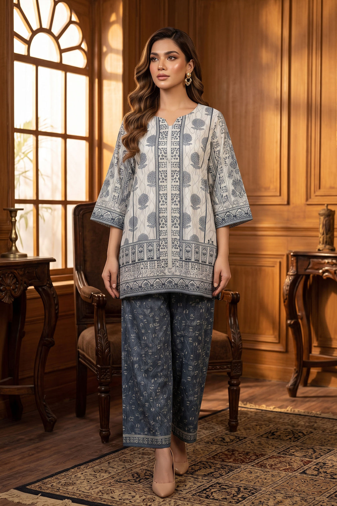 Platinum 2 Piece Unstitched Printed Cambric Co-Ord Set