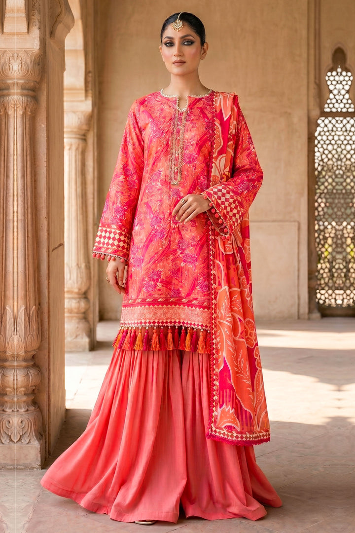 3 Piece Unstitched Orange Premium Lawn