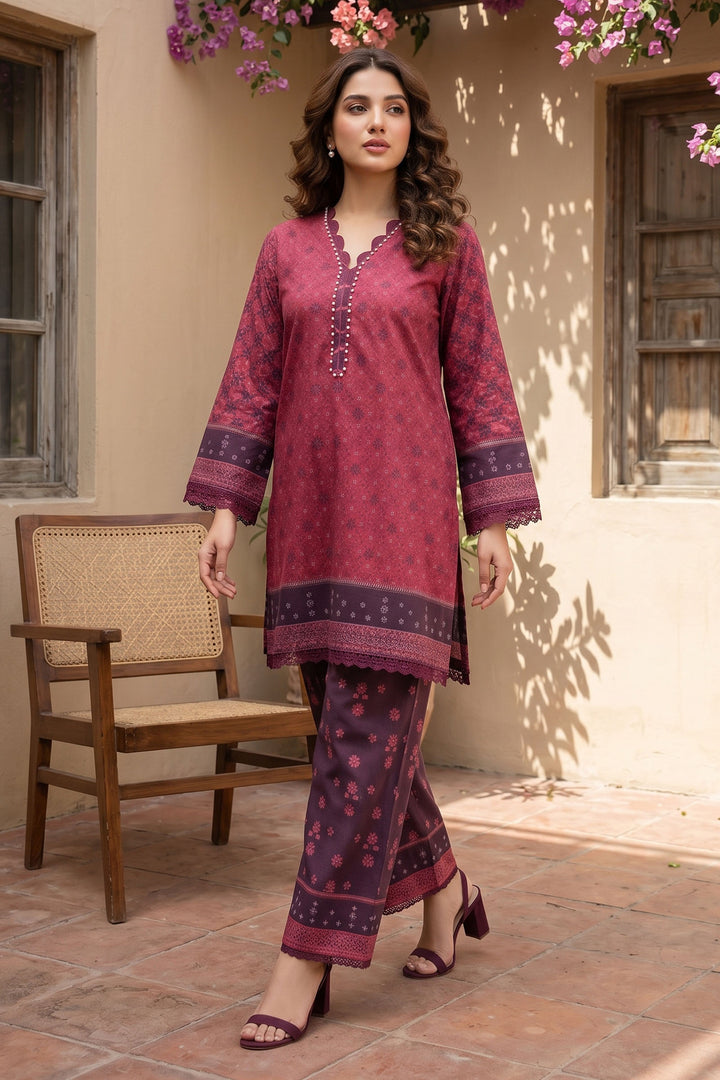 Pale Carmine 2 Piece Unstitched Printed Cambric Co-Ord Set