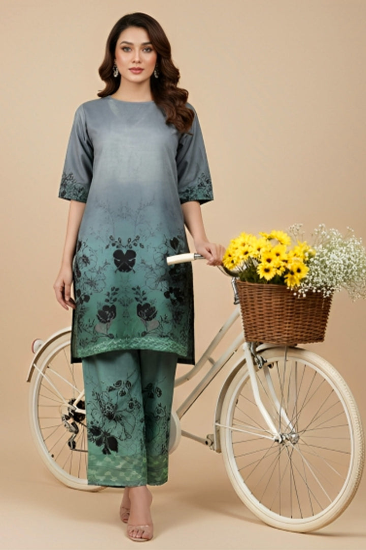 Unstitched Premium Blue Grey Printed Co-Ord Set