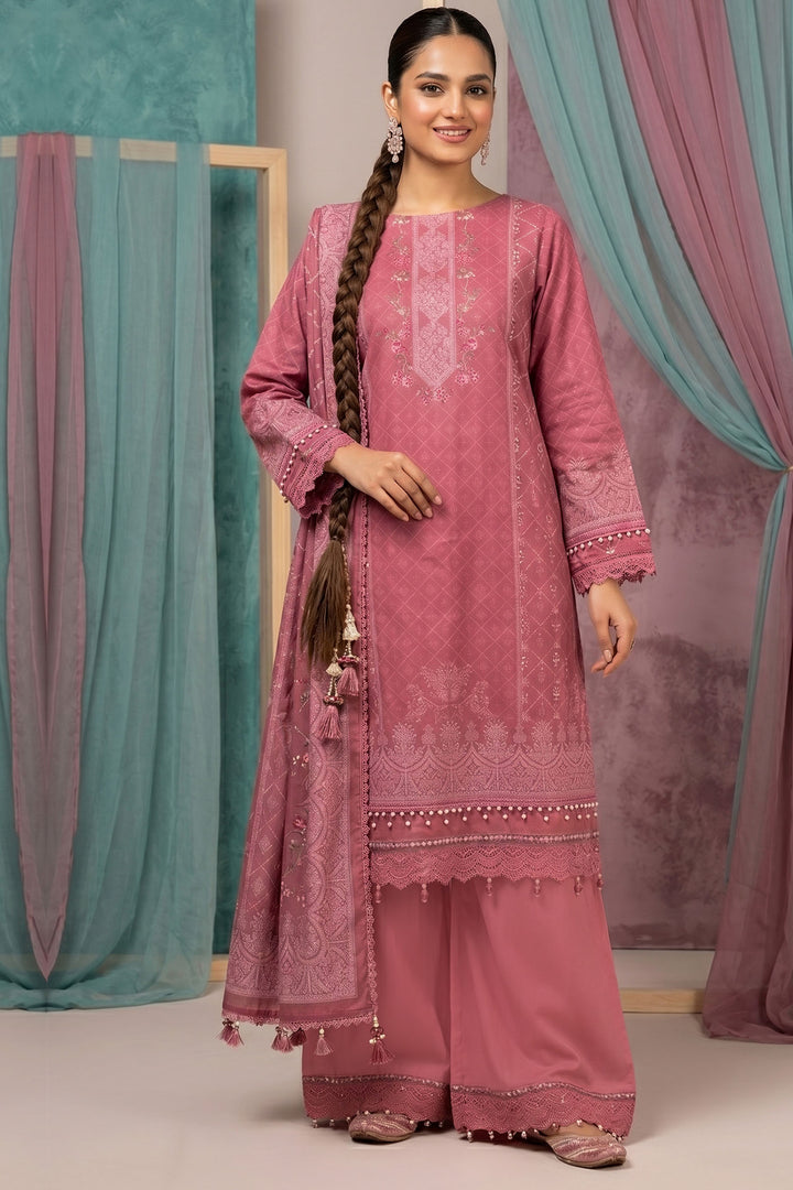 Dusty Pink 3 Piece Unstitched Premium Printed Lawn