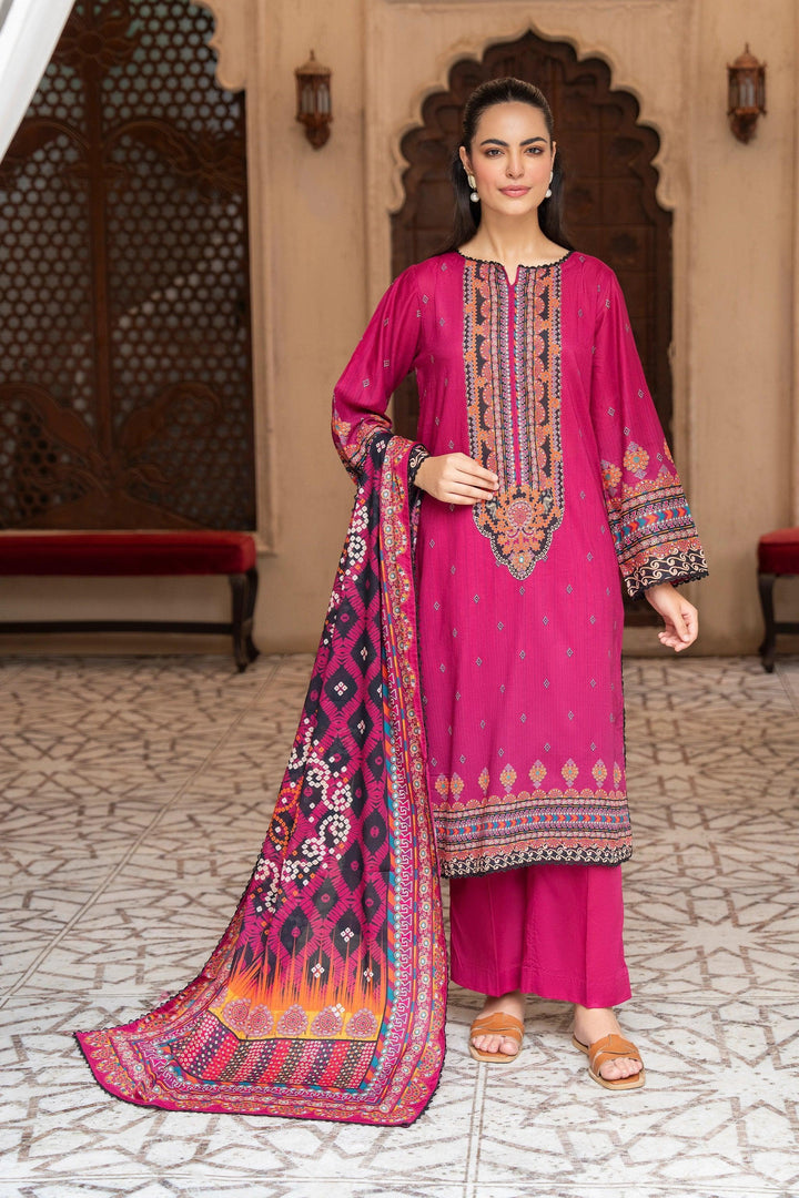 3 Piece Unstitched Dark Pink Premium Printed Lawn - Jacquard Clothing