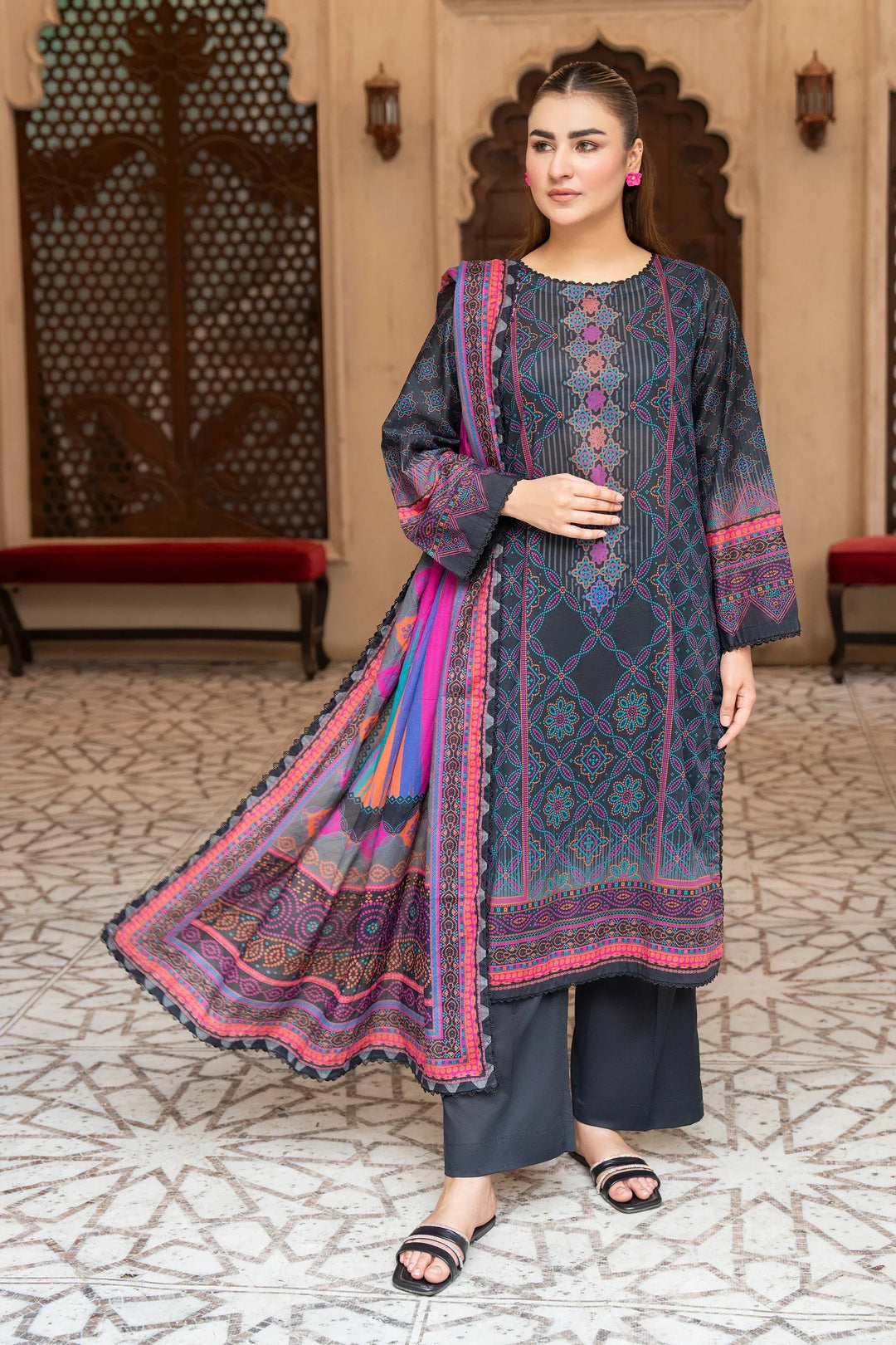 3 Piece Unstitched Black Printed Lawn Suit - Jacquard Clothing Summer 2026