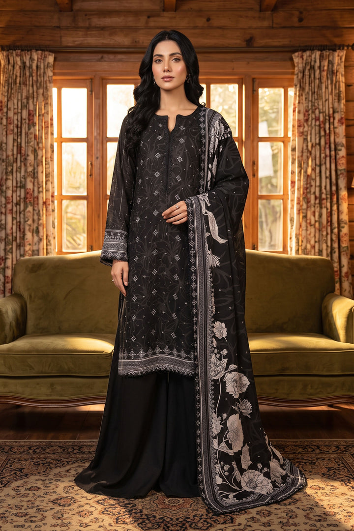 3 Piece Unstitched Black Premium Linen