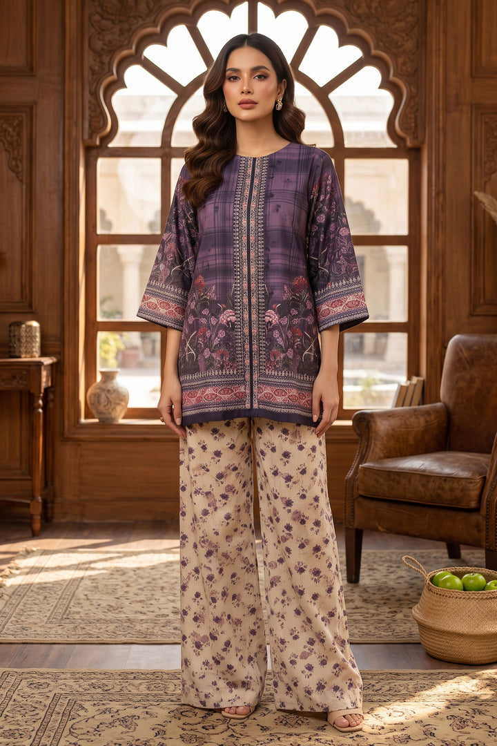 Purple Taupe 2 Piece Unstitched Printed Cambric Co-Ord Set