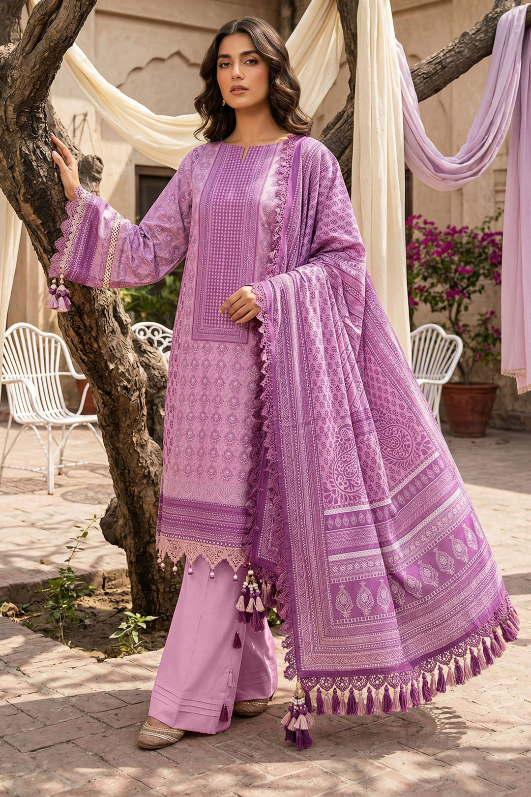 Pink 3 Piece Unstitched Premium Printed Lawn