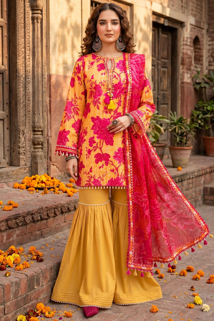 3 Piece Unstitched Mustard Premium Lawn