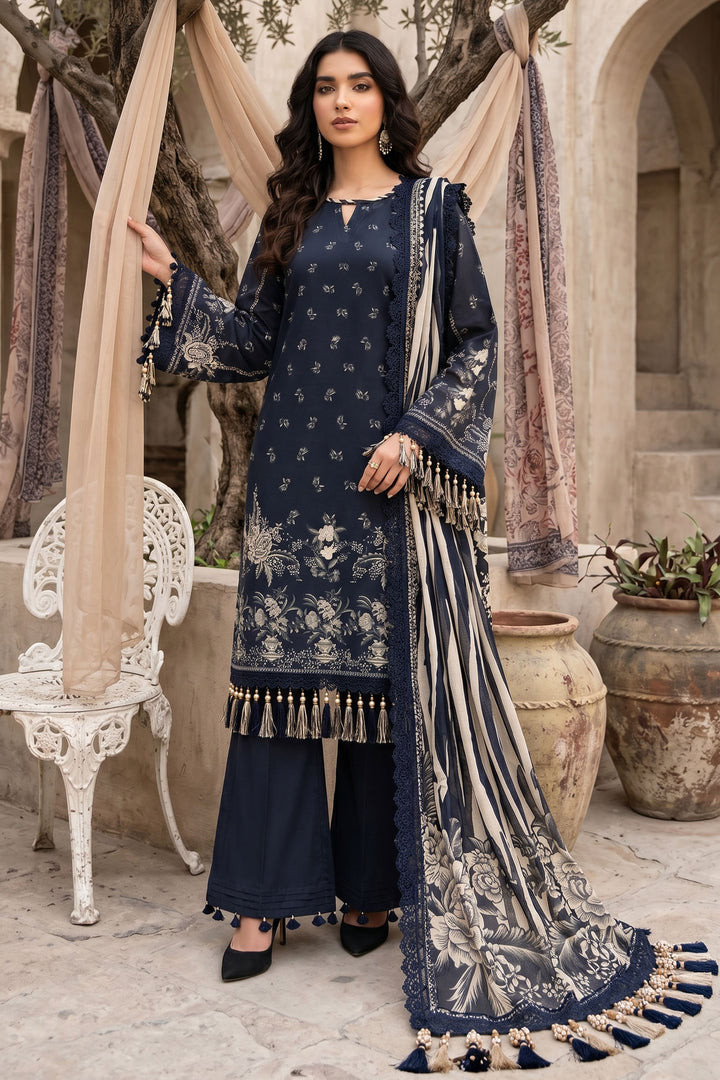 3 Piece Unstitched Black Premium Lawn