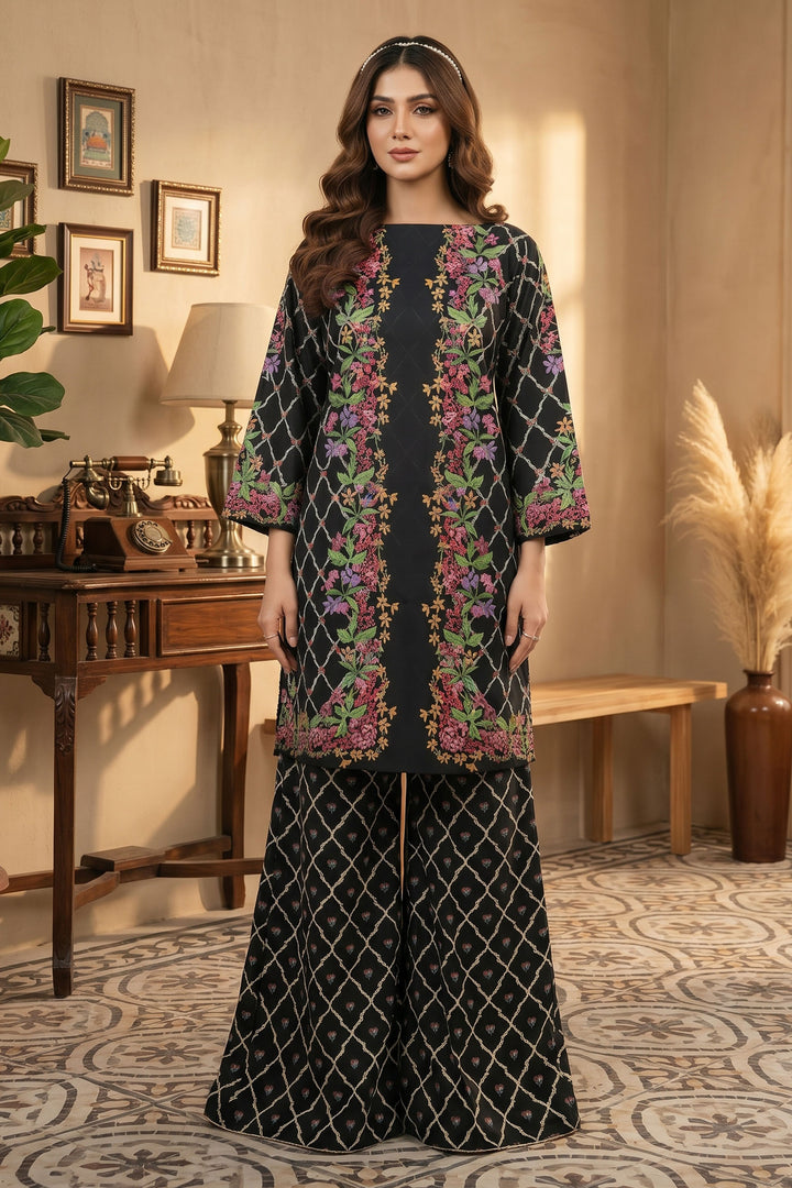 2 Piece Grey And Black Unstitched Printed Cambric Co-Ord Set