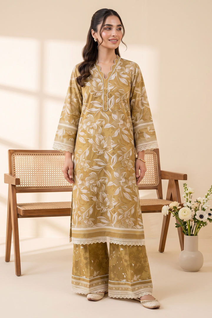 2 Piece Unstitched Premium Dark Goldenrod Printed Co-Ord Set