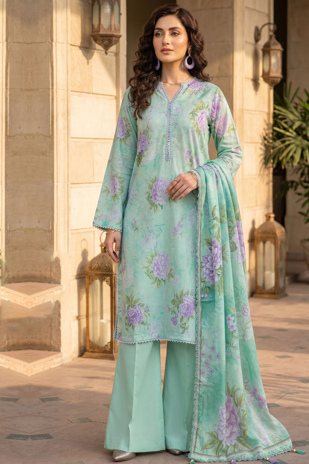 3 Piece Unstitched Teal Premium Lawn