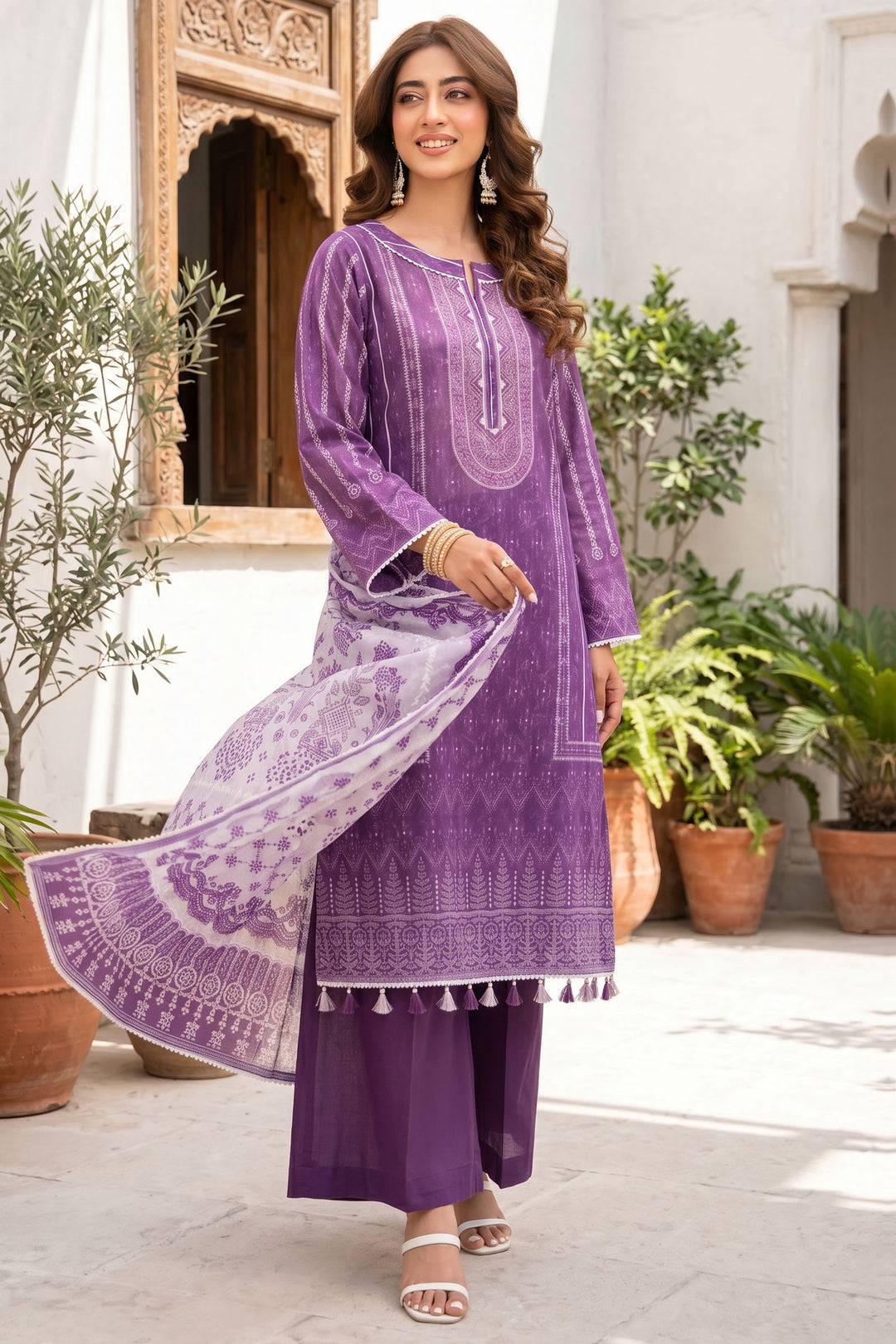 3 Piece Unstitched Purple Premium Lawn