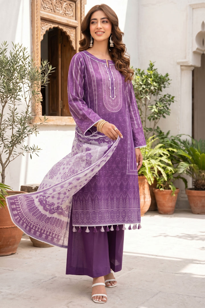 3 Piece Unstitched Purple Premium Lawn