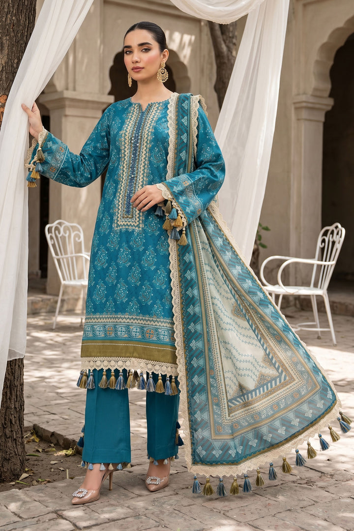 3 Piece Unstitched Iris Blue Premium Lawn