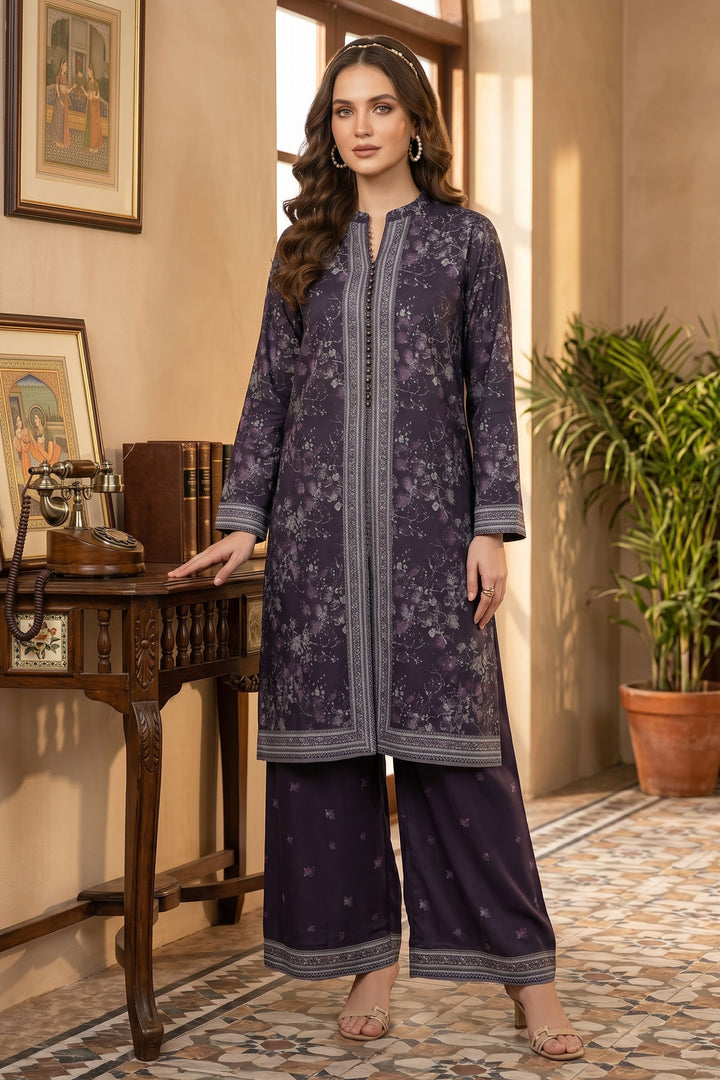 2 Piece Grape Purple Unstitched Printed Cambric Co-Ord Set