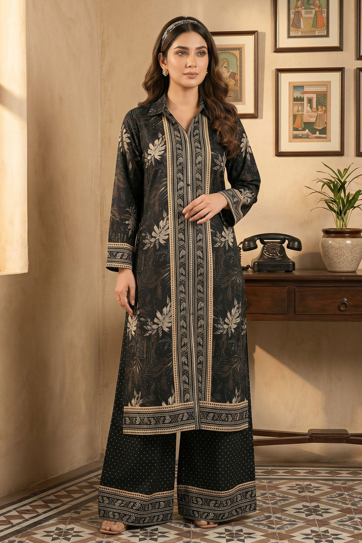 2 Piece Smoky Black Unstitched Printed Cambric Co-Ord Set