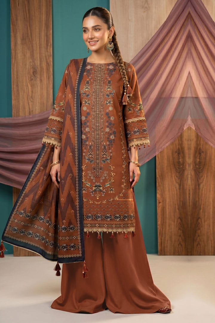 Dark Brown 3 Piece Unstitched Premium Printed Lawn