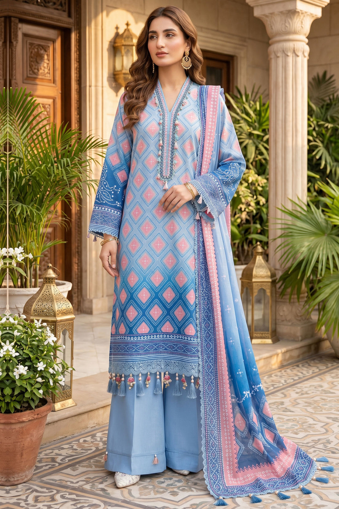 3 Piece Unstitched Maya Blue Premium Lawn