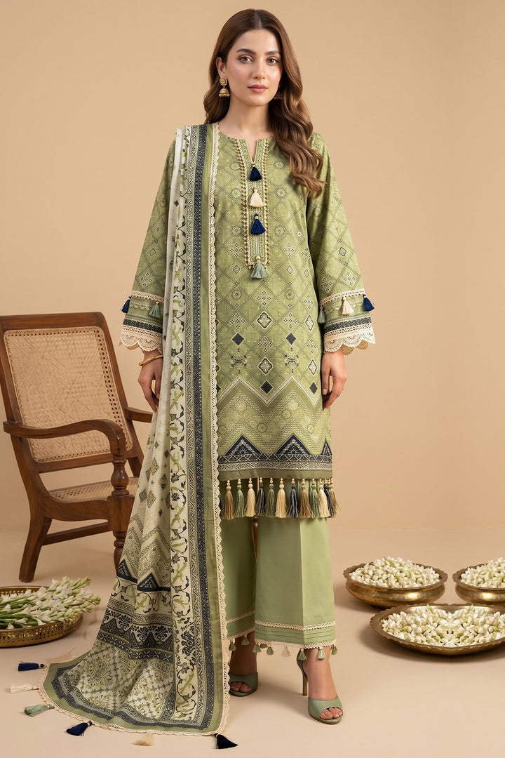 Olive 3 Piece Unstitched Premium Printed Lawn