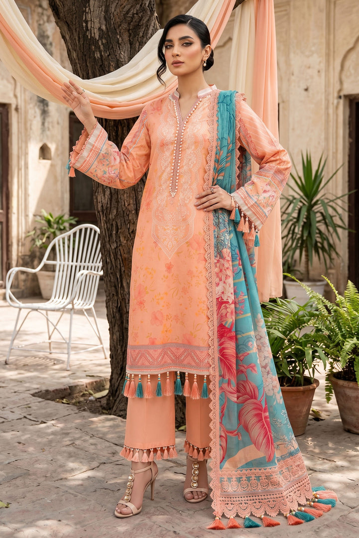 3 Piece Unstitched Peach Premium Lawn