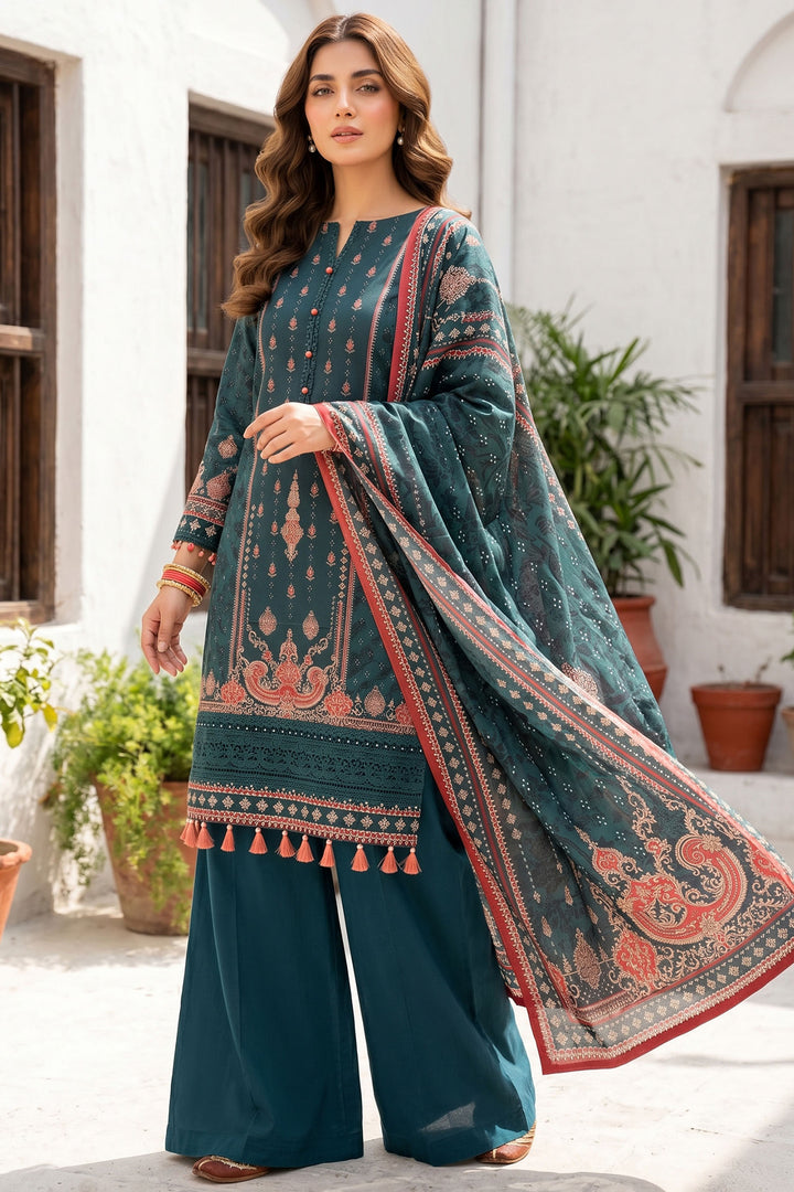 Charcoal Blue 3 Piece Unstitched Premium Printed Lawn