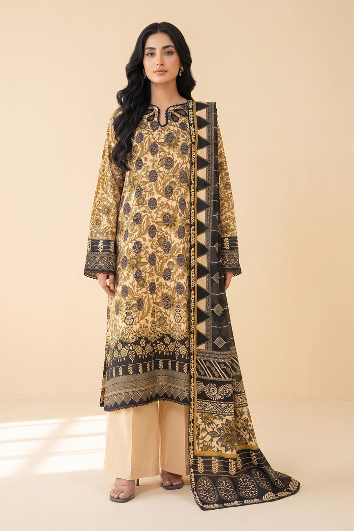 Unstitched 3 Piece Premium Linen Suit - Dairy Cream